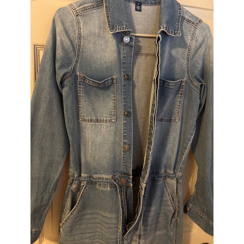 Scoop Women's Stretch Denim Jumpsuit – Size 8, Cropped, Drawstring Waist - Picture 5 of 15